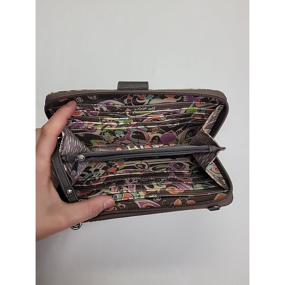 Sakroots Multicolor Wristlet Wallet  Women Removable Strap Brown Heart Whimsical - Picture 3 of 12